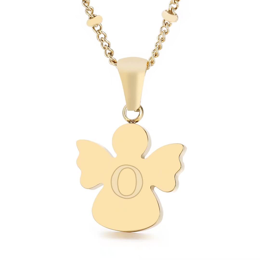 Qings Initial O pendant necklace, 26-letter golden angel necklace, chain length 50 cm