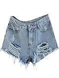 Sheinside Blue Mid Waist Ripped Denim Short