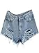 Sheinside Blue Mid Waist Ripped Denim Short