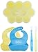 Waterproof Silicone Bib (Set of 2), Silicone Baby Food Freezer Tray with Clip-on Lid, Gum-Friendly First Stage Soft Tip Silicone Feeding Spoons for Babies (Set of 2), BPA Free, Great Baby Food Bundle