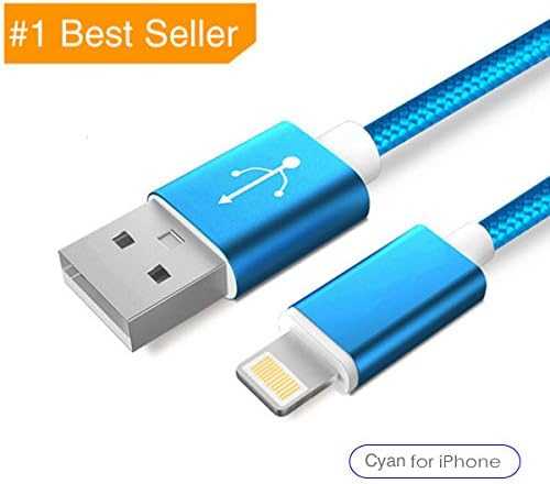 Tekky 3.3 feet (1 meter) Nylon Braided Lightning to USB Cable for Apple iPhone X / 8 / 8 Plus / 7 / 7 Plus / 6 / 6s / 6 Plus / 6s Plus / 5 / 5c / 5s / SE, iPad, iPod (Extra Durable) (Cyan)