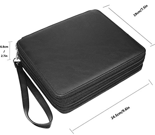 Miraclekoo 120 Slots PU Leather Pencil Holder Pencil Case Large Capacity Multi-layer Pencil Bag (BLACK)