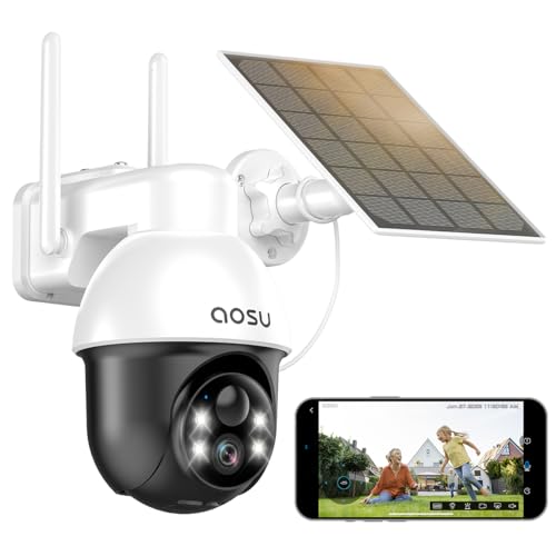 aosu 2K Überwachungskamera Aussen Solar Akku, 3MP 360° PTZ & KI, PIR