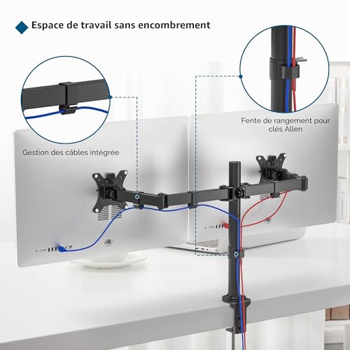 BONTEC 2 Screen PC Monitor Stand for 13-32 Inch Monitors, Height Adjustable PC Monitor Arm, Rotatable and Swivel, Tilt, Maximum Load of 10 kg per arm, 2 Mounting Options, VESA 75/100