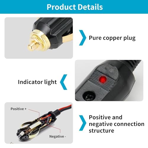 2 x 12 V Male Cigarette Lighter Sockets, 12 V Male Cigarette Lighter Socket with 20 A Fuses and LED Indicator, Universal Connector for Car, Air Pump, Motorcycle, Truck, Boat, Car Accessories