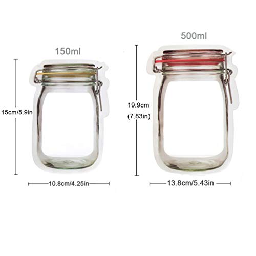 Enkrio 18 Pack Reusable Zip Lock Snack Bags, Mason Jar Zipper Food Saver Snack Sandwich Ziplock Bags Leakproof Storage Bags for Kids Travel Camping(3Small,4Medium,8Large,3Tall) - Thumbnail 2