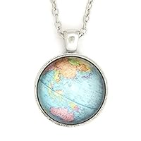 Magic Metal Planet Earth Globe Necklace Silver Tone NU68 World Map Atlas Pendant Fashion Jewelry