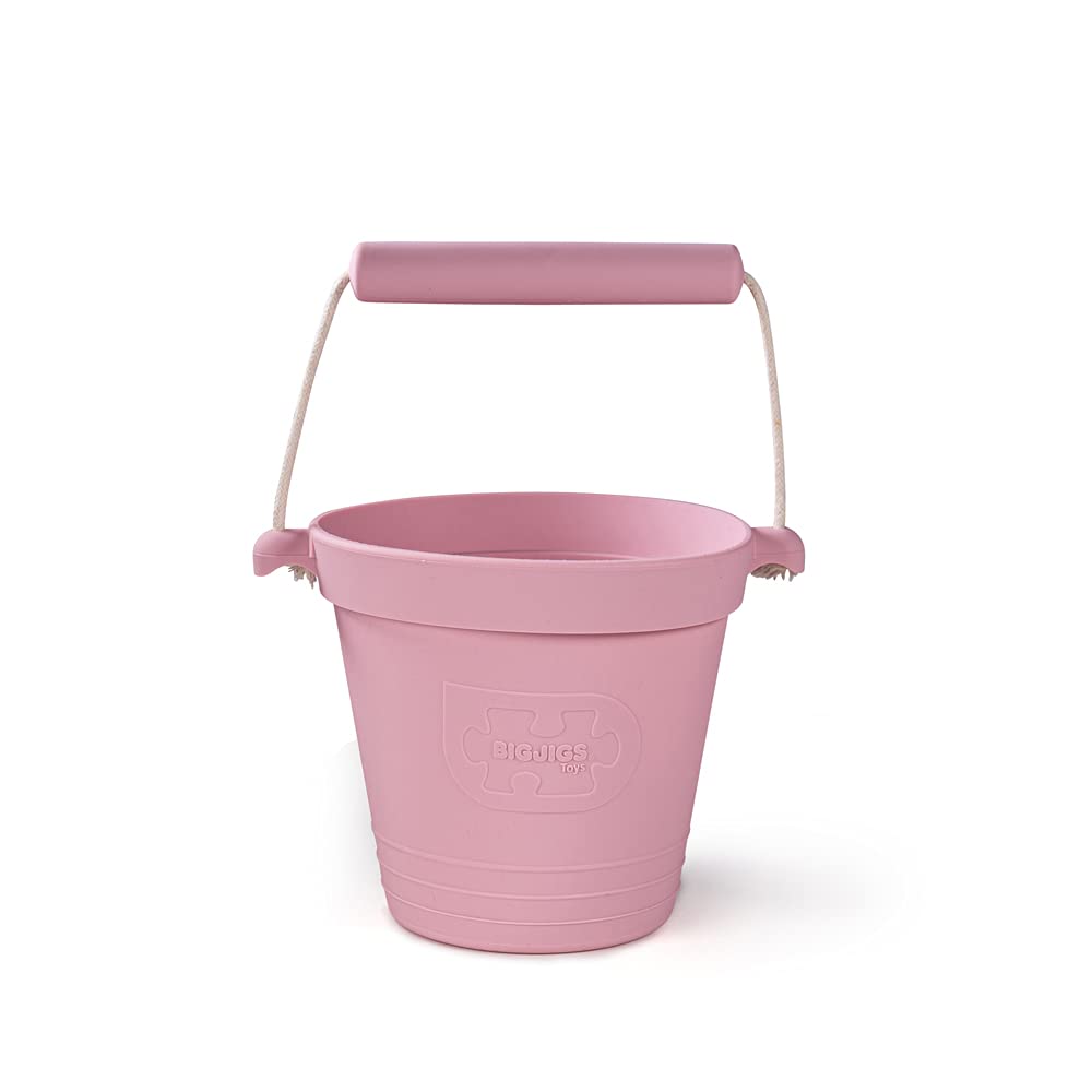 Bigjigs Toys Adventure Collapsible Bucket (Blush Pink) - Silicone Bucket for Sandpit, Holiday Toys for Toddlers, Quality Sand and Water Toys