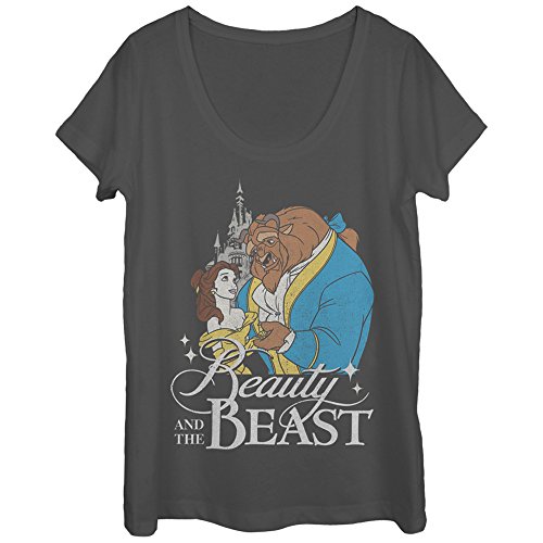 Beauty and the Beast Classic Womens Graphic Scoop Neck,Charcoal,Medium
