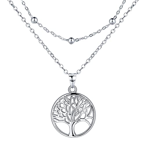 Lydreewam Lebensbaum Kette Für Damen 925 Sterling Silber Baum Des Lebens Doppel Layered Halskette Mit Geschenkbox Für Geburtstag Muttertag Weihnachten, Verstellbar 40+5Cm