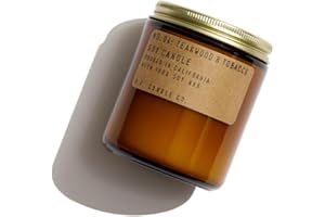 P.F. Candle Co. Teakwood & Tobacco Classic Standard Scented Soy Wax Candle (7.2 oz) 40-50 Hour Burn Time, Cotton Wick, Amber Glass Jar