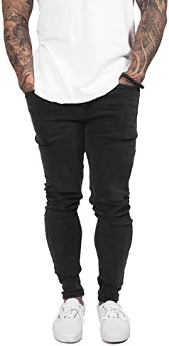 EASE - Mens Designer Stretch Super Skinny Jeans - World's most comfortable Athletic Slim Tailored Tapered fit Pants - Premium Luxury 100% Custom Twill Fabric - Black Dark Grey Charcoal (36Wx31L)