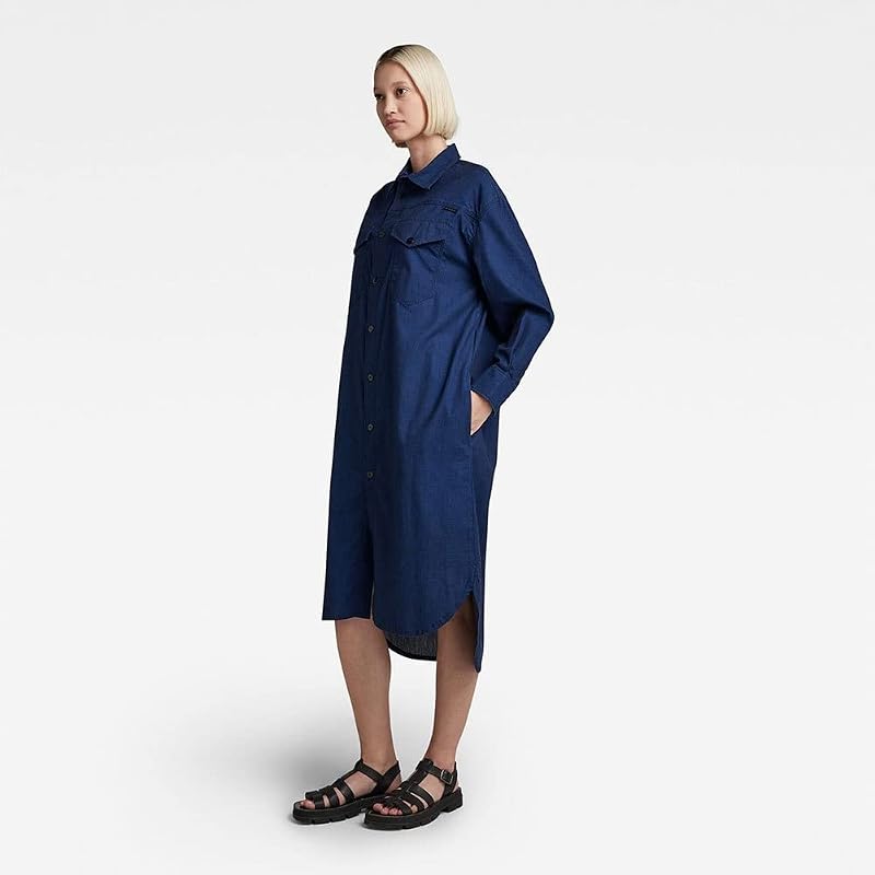 Donna Long Western Shirt Dress Evergreen, Blu (rinsed D22983-D309-082), XS