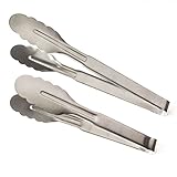 2 Stainless Steel Salad Serving Tongs | Cherry Tree Collection 9 Inch & 12 Inch | Easy-Clean Restaurant Quality Kitchen Tong Set