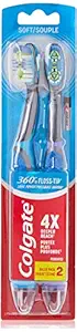 Colgate 360 Sonic Battery Power Electric Toothbrush with Floss-Tip Bristles and Tongue and Cheek Cleaner, Soft - 2 Count (Pack of 1)