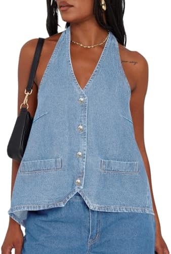 Amazon.com: Wuitrie Womens Denim 2 Piece Set Sleeveless Button