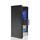 Mooncase Litchi Skin Style Wallet Card Pouch Stand Devise Leather Case Cover With Screen Protector for Htc Windows Phone 8S Black