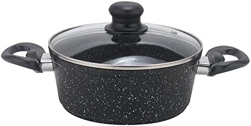 ERTEX Imperial Collection Granite Cooking Pot Non-Stick Cast Aluminium Induction Deep Casserole Stewing Pan 28 cm Oven Safe 6.2 Litre Wood Look (Black)