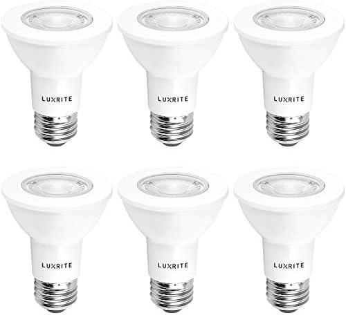 Luxrite PAR20 LED Dimmable Bulb, 50W Equivalent, 5000K Bright White, 6.5W LED Spotlight Bulb, 460 Lumens, Energy Star & UL Listed, E26 Standard Base, Damp Location - Indoor/Outdoor (6 Pack)