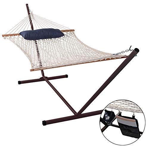 Lazy Daze Hammocks Cotton Rope Hammock with 12 Feet Steel Stand and Pillow Combo