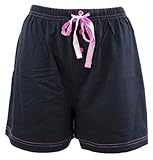 Leisureland Women's Cotton Knit Pajama Sleepwear Lounge Boxer Shorts Black