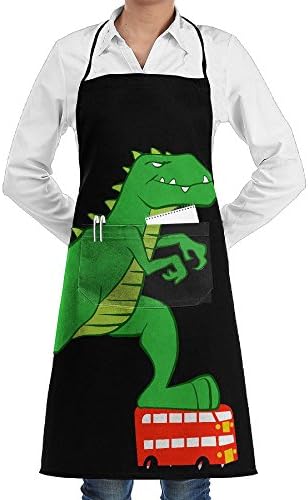RZ GMSC Novelty Dinosaur Riding Bus Roller Skates Kitchen Chef Apron With Big Pockets - Chef Apron For Cooking,Baking,Crafting,Gardening And BBQ