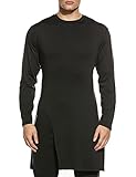 Coofandy Men's Long Sleeve Slim Fit Long Hem Pullover T-Shirt, Black, Large