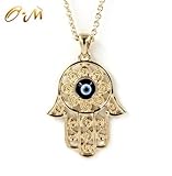 Onairmall Filigree Charm Hamsa Hand of Fatima Blue Lucky/Evil Eye Protection Amulet Pendant Necklace