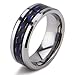 King Will GENTLEMENT 8mm Blue and Black Carbon Fiber Tungsten Carbide Ring Wedding Band Polished Finish