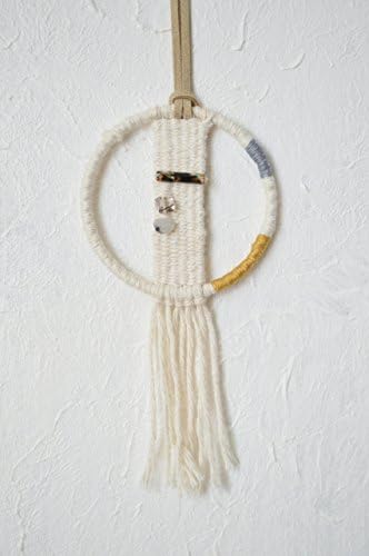 Small Off-white Gray Dark Yellow Car Rear View Mirror Hand Woven Tapestry Charm