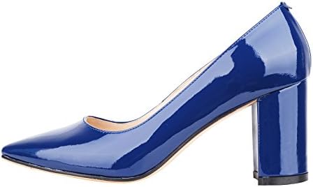 queenfoot Women's Mid Chunky Heel Pointed Toe Elegant Style Genuine Leather Comfort Dress Pumps Shoes