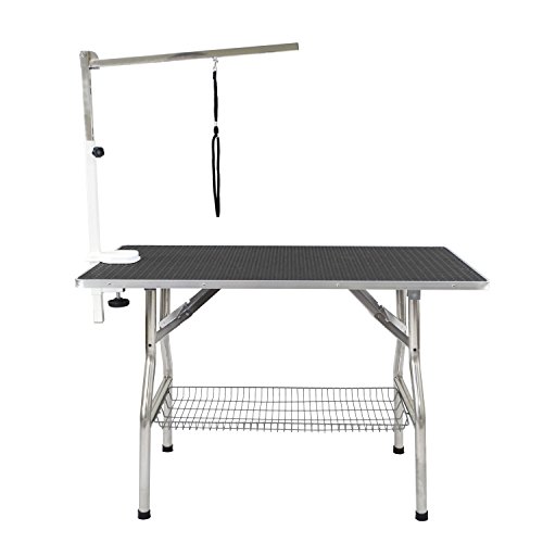 Flying Pig Grooming Medium Stainless Steel Frame Foldable Dog Pet Table, 38" by 22", Black