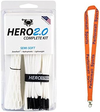 East Coast Dyes Hero Mesh 2.0 ECD Lacrosse Hero2.0 Complete Kit Semi-Soft Lacrosse Mesh White with 1 Performall Lanyard