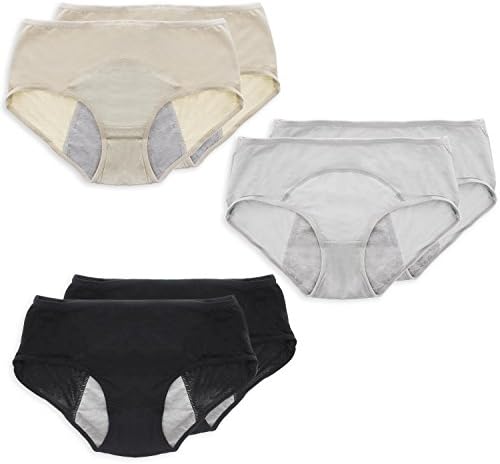 Rosy Cheeks Period Panty - Set of 6 Menstrual Underwear Sanitary Protective Briefs, Leak Proof Period Underwears, Women, Black, Gray, Beige, XS