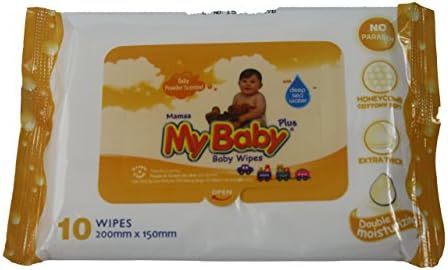 Mamaa MyBaby Refreshing Wet Wipes, Face, Hand &amp; Baby Wipes, Powder Scented, Aloe (10 Count) - TRAVEL SIZE