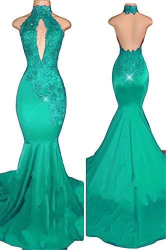 VikDressy Women's Sexy Halter Mermaid Evening Prom Dresses 2018 Long with Lace Appliques