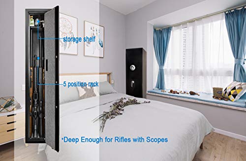 Moutec Electronic Rifle Safe, Quick Access 5-Gun Large Metal Rifle Gun Security Cabinet (with/Without Scope) with Separate Pistol/Handgun Lock Box (Electronic Black)