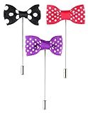 3 Pc Lapel Flower Pin Set Bow Tie Polka Dot Handmade Boutonniere, Black, Purple, Red