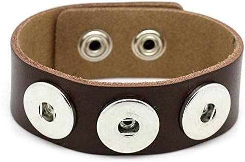 Simple Ever Snaps 3-SNAP Deep Brown REAL LEATHER Bracelet for 18mm Interchangeable Snap Jewelry Accessory Pack of 2
