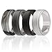 ROQ Silicone Rubber Wedding Ring for Men, Comfort Fit, Men's Wedding Band, Breathable Rubber Engagement Band, 8mm Wide 2mm Thick, Step Edge, 4 Pack, Black Camo, Grey, Black, Silver, Size 14