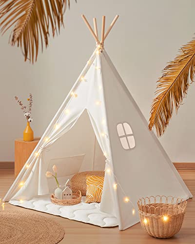 Tiny Land 100% Cotton Canvas Teepee Tent for Kids with Mat &