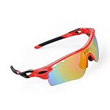 FiveBox Polarized U.V Protection Sports Glasses ,Cycling Wrap Sunglasses with 5 Interchangeable Lenses Unbreakable for Riding Driving Fishing Running Golf And All Outdoor Activities With Retail Package-Black And Red.