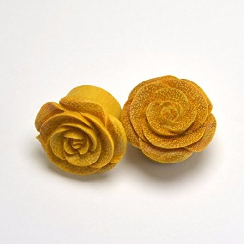 Rose Flower Ear Gauge Plugs - (5/8") - Jackfruit Wood