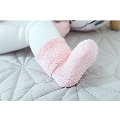 VWU Baby Socks with Grips Thick Cotton Socks for Toddler Infant Baby Girl Baby Boy 0-3 Years Old 5 Color (1-3 years, Grey(6-pack)) - Thumbnail 3