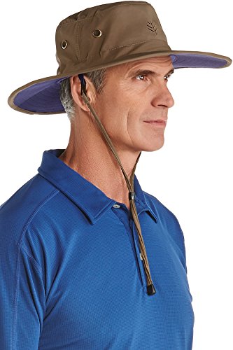 Coolibar UPF 50+ Men's Shapeable Wide Brim Hat - Sun Protective (Large/X-Large - Khaki/Navy)