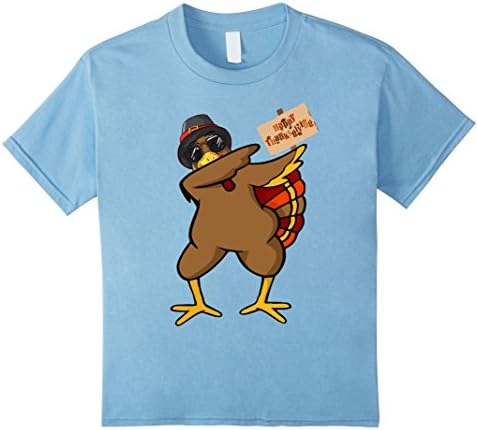 Kids Funny Dabbing Turkey Thanksgiving T Shirt Outfit Clothes 4 Baby Blue