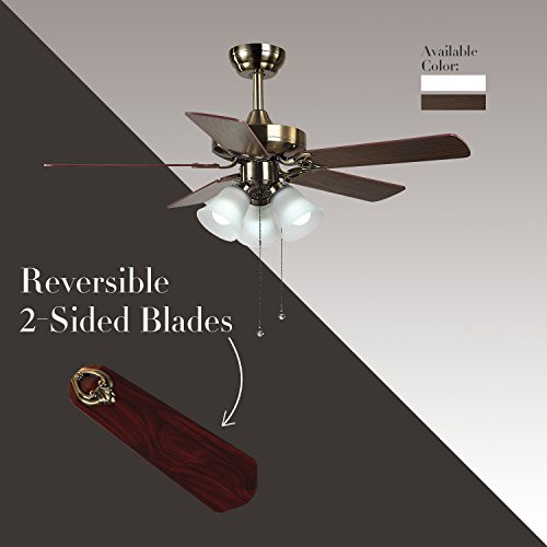 42" Indoor Ceiling Fan, Light Kit with Frosted Glass, with 5 Dark