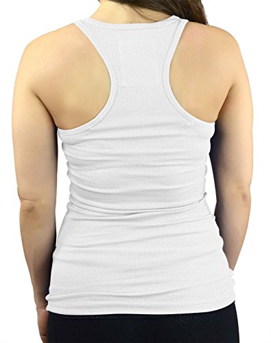 Belle Donne - Junior's Tank Top Skinny Racerback Rib Tanktop Regular Plus Size - White/Medium - Thumbnail 3