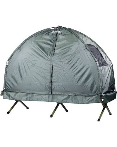 Semptec Urban Survival Technology Campingliege: 4in1-Zelt mit Feldbett, Sommer-Schlafsack und Matratze (Zeltliege, Liege mit Zelt, Stelzen 4 Personen) – Bild 4