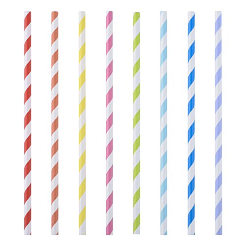 200-Pack Paper Straws - 8 Different Colors Rainbow Stripe Paper Drinking Straws - Paper Straws for Birthday, Wedding, Christmas, Celebration Parties